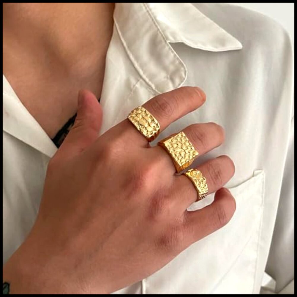 Gold Stackable Knuckle Rings Set, Hammered Geomet… - image 2